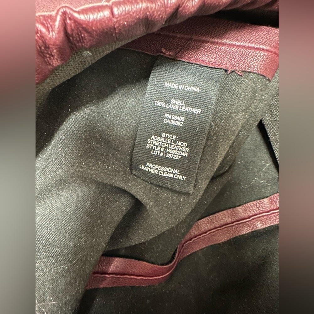 $990 Theory leather leggings jeggings skinny pants burgundy size 0 - Picture 11 of 16